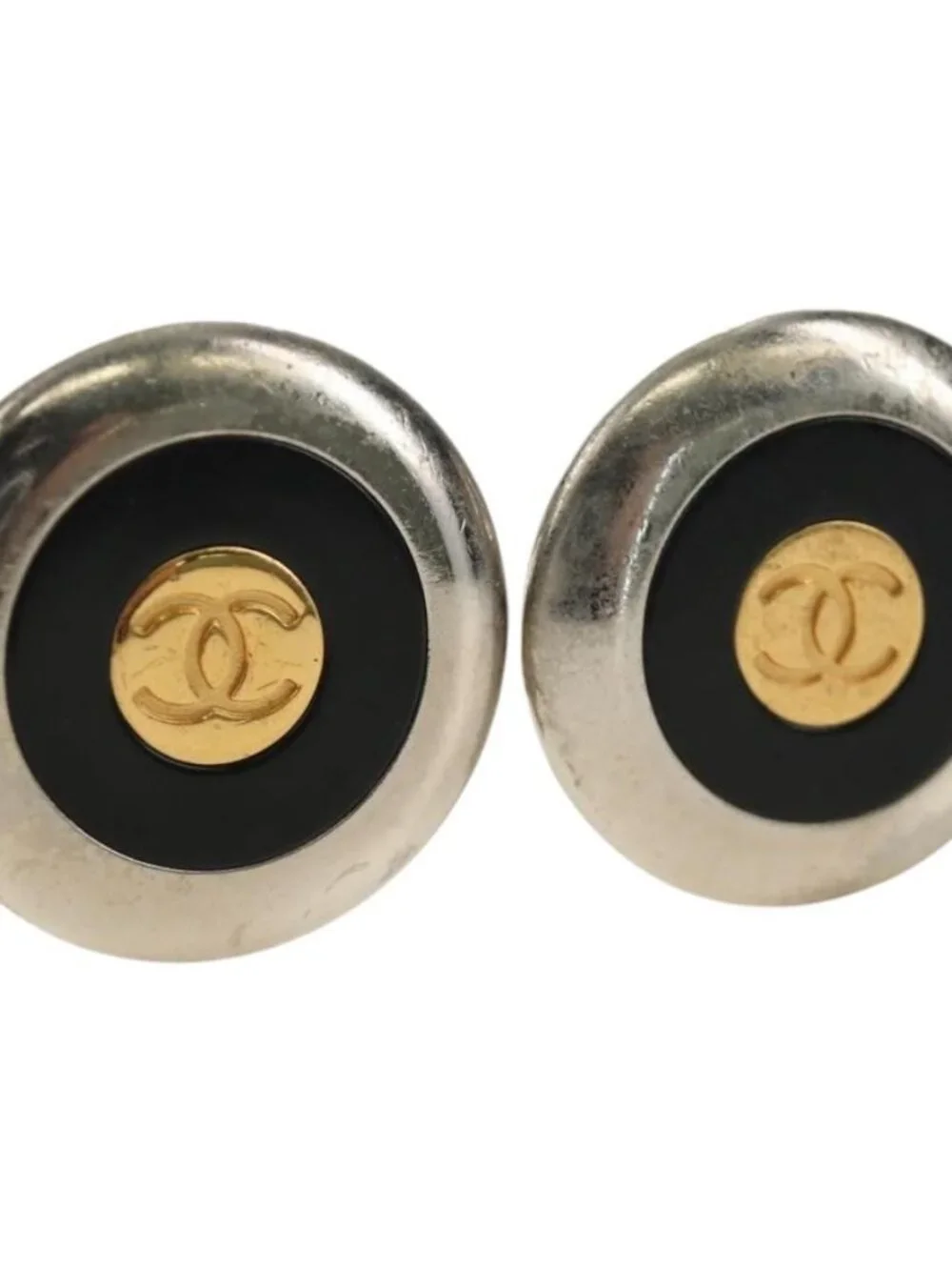 CHANEL COCO Mark Earring metal Silver tone CC Auth 183120M